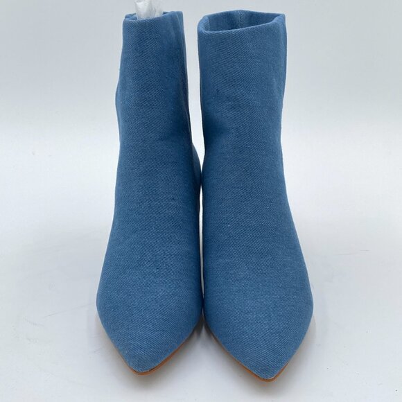 Blue Pointed Toe Ankle Booties Low Kitten High Heel Office Lady Comfy Dress Shoe - Picture 2 of 6